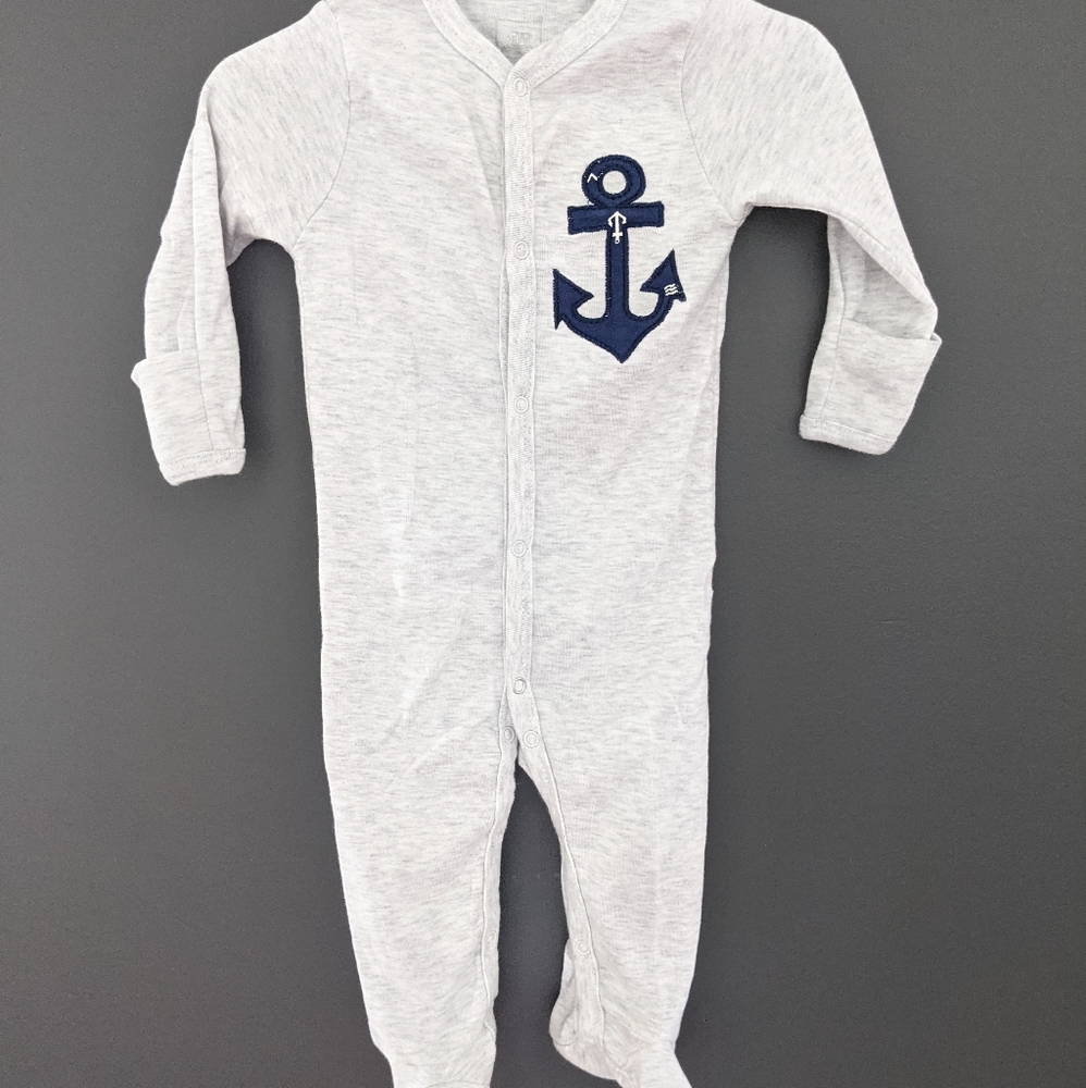 Grey footie/sleeper with anchor detail